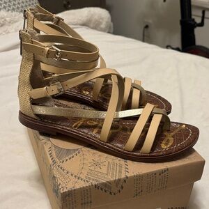 Sam Edelman Tan and Gold Strappy Sandals